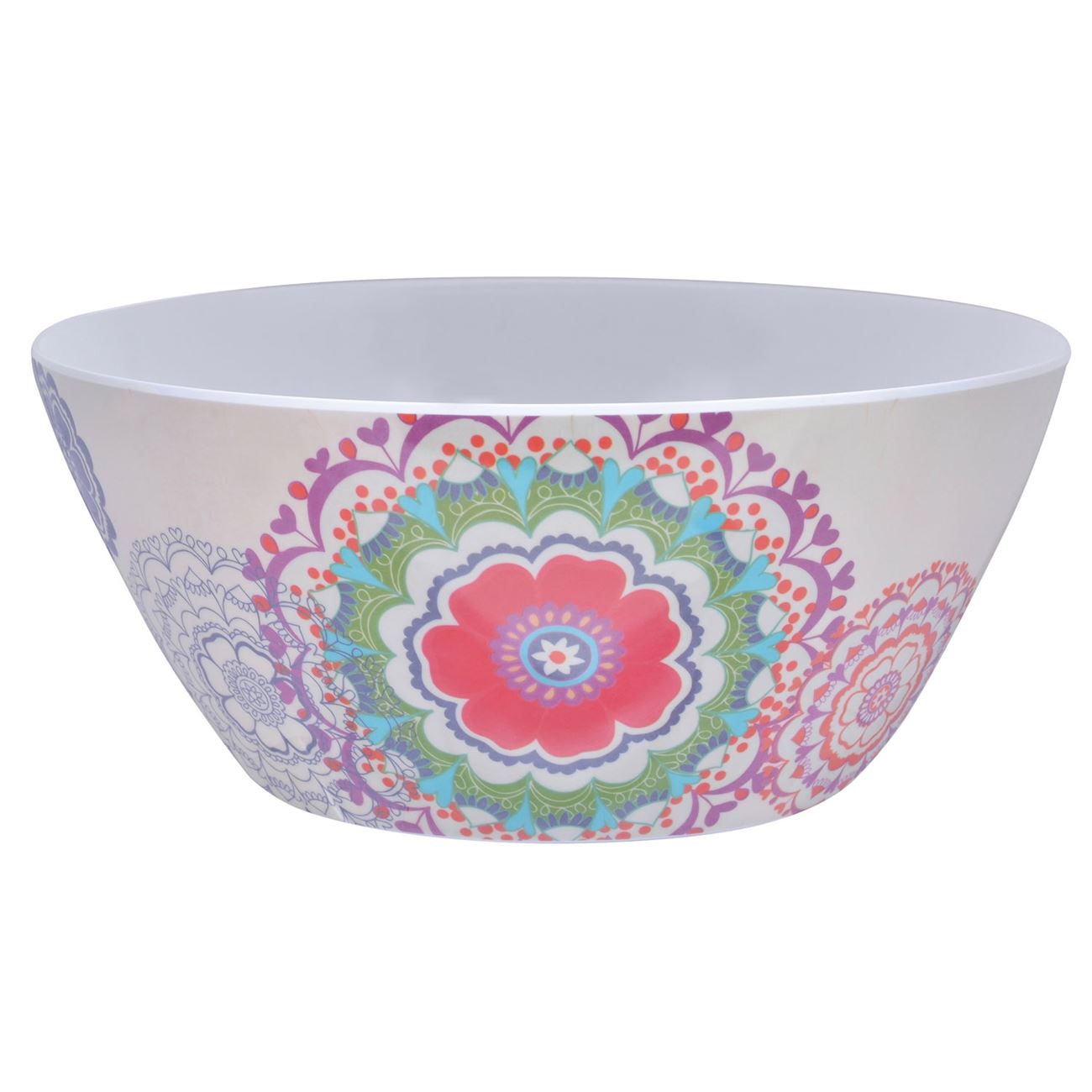 Bol Rotund de Servire, New Line, Melamina, cu Flori Colorate, 3 Litri, Bej