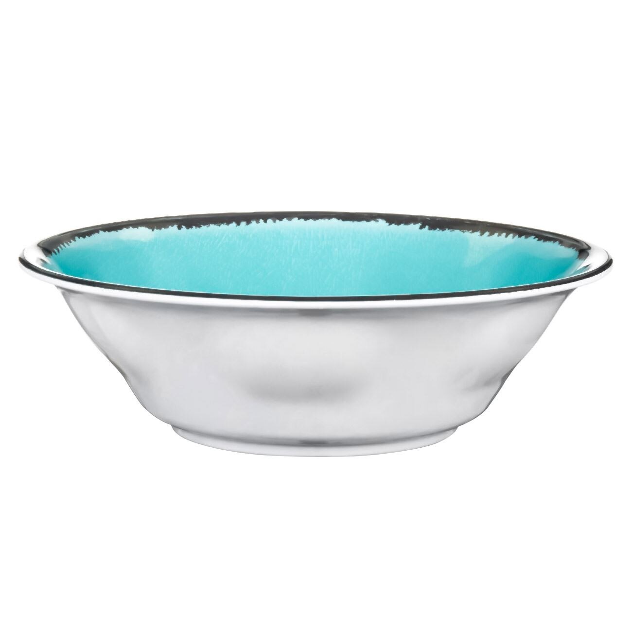 Castron Rotund Servire, New Line, Melamina, 720 ml, Alb/Turcoaz