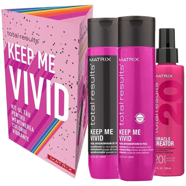 Trusa Matrix Total Results Keep Me Vivid pentru par vopsit: Sampon, 300 ml + Balsam, 300 ml + Spray Matrix Total Results Miracle Creator 20, 200ml