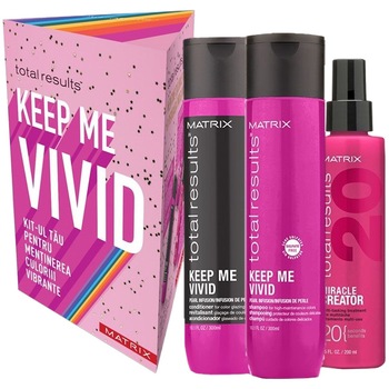 Trusa Matrix Total Results Keep Me Vivid pentru par vopsit: Sampon, 300 ml + Balsam, 300 ml + Spray Matrix Total Results Miracle Creator 20, 200ml Trusa Matrix Total Results Keep Me Vivid pentru par vopsit: Sampon, 300 ml + Balsam, 300 ml + Spray Matrix Total Results Miracle Creator 20, 200ml
