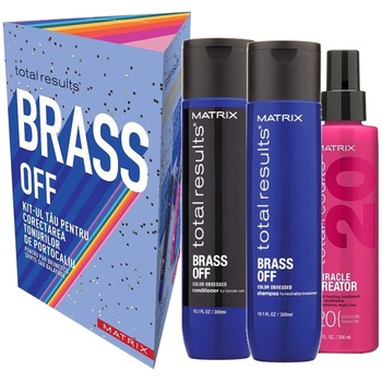 Trusa Matrix Total Results BrassOff pentru par cu suvite: Sampon, 300 ml + Balsam, 300 ml + Spray Matrix Total Results Miracle Creator 20, 200ml Trusa Matrix Total Results BrassOff pentru par cu suvite: Sampon, 300 ml + Balsam, 300 ml + Spray Matrix Total Results Miracle Creator 20, 200ml