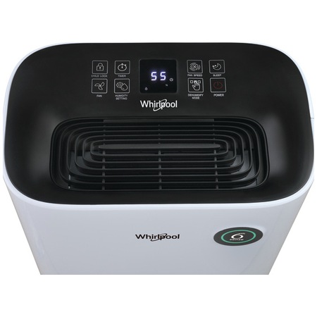 Dezumidificator Whirlpool DE20W2525, 20 l/24 h, Rezervor 6.5 l, 6th Sense, Control touch, Indicator LED, Functie uscare rufe, Alb
