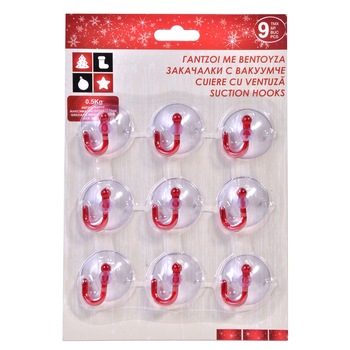 Set 9 carlige rosii de Craciun, cu ventuze, Lioness Set 9 carlige rosii de Craciun, cu ventuze, Lioness