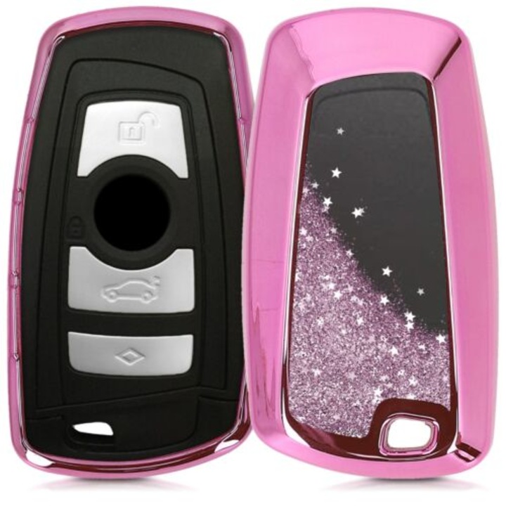 Autókulcs borítás BMW-hez - 3 gomb - Keyless Go, szilikon, rózsaszín, 47078.03