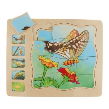 Puzzle suprapus Ciclul Vietii, Fluturele, din lemn - Krista® Puzzle suprapus Ciclul Vietii, Fluturele, din lemn - Krista®