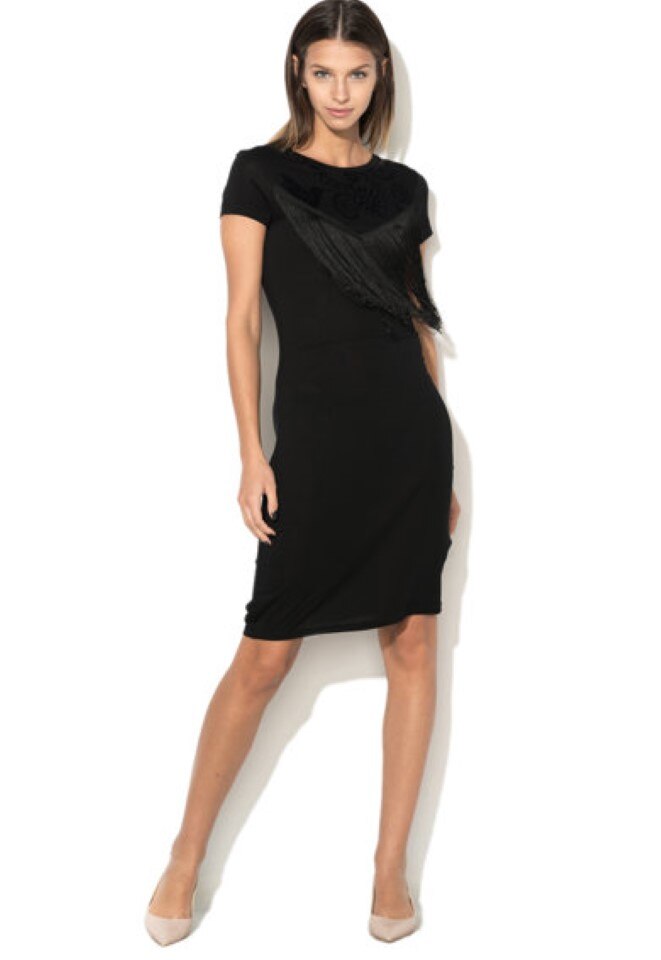 Rochie Desigual M, neagra, cu franjuri, cu maneca scurta