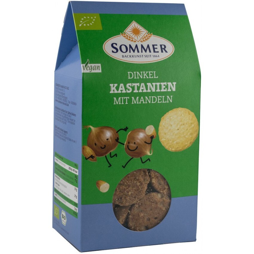 Biscuiti din grau spelta cu migdale si castane, bio, Sommer, 150g