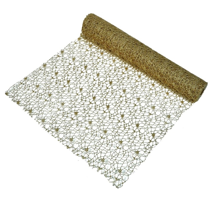 Tesatura Decorativa Craciun, Plasa cu Glitter, Bej Sampanie, Lungime 5m x Latime 48cm, Poliester