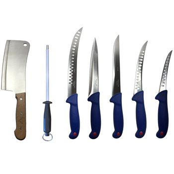 Pachet Profesional de Macelarie Butcher-7PCS, 5 Cutite + Satar + Masat pentru Ascutit, DBD031 Pachet Profesional de Macelarie Butcher-7PCS, 5 Cutite + Satar + Masat pentru Ascutit, DBD031