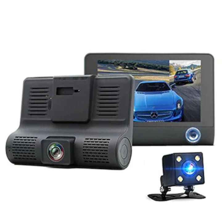 Camera Auto 3in1 DVR FULL HD 1080P, 3 camere fata/spate/interior ecran de 4 inch