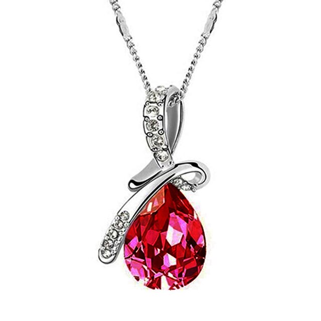 Lantisor Fashion Jewelry dama, argintiu/rosu, 44 cm lungime