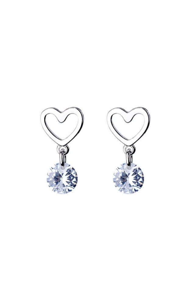 Cercei din argint 925 Diamond Heart cu cheita din argint, ideali cadou, aniversare, sarbatori, martisor
