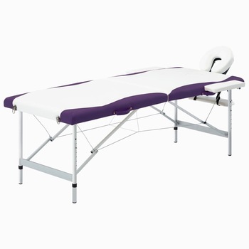 Masa pliabila de masaj cu 2 zone, vidaXL, Aluminiu, 191 x 70 cm Alb/Violet Masa pliabila de masaj cu 2 zone, vidaXL, Aluminiu, 191 x 70 cm Alb/Violet