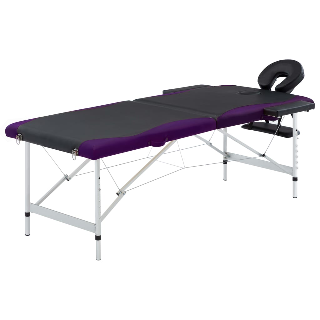 Masa pliabila de masaj cu 2 zone, vidaXL, Aluminiu, 191 x 70 cm Negru/Violet