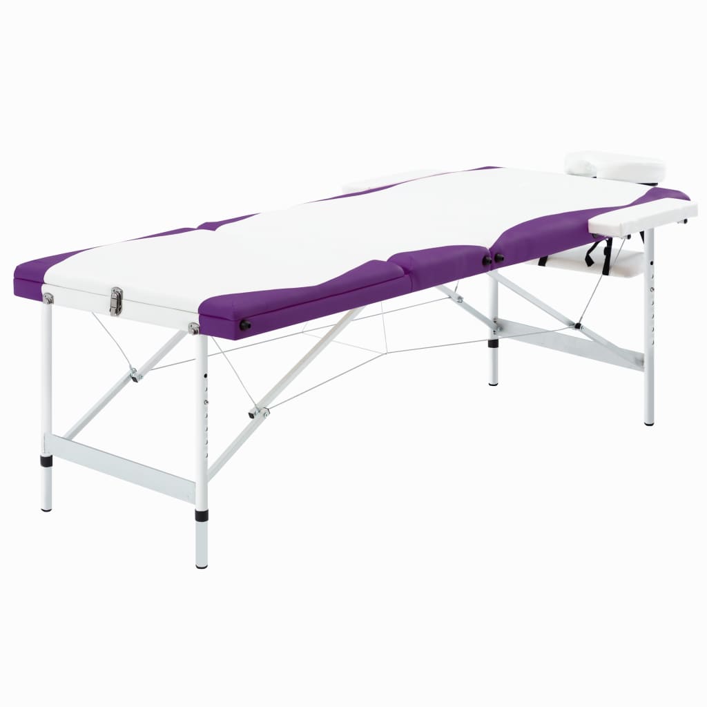 Masa pliabila de masaj cu 3 zone, vidaXL, Aluminiu, 191 x 70 cm Alb/Violet