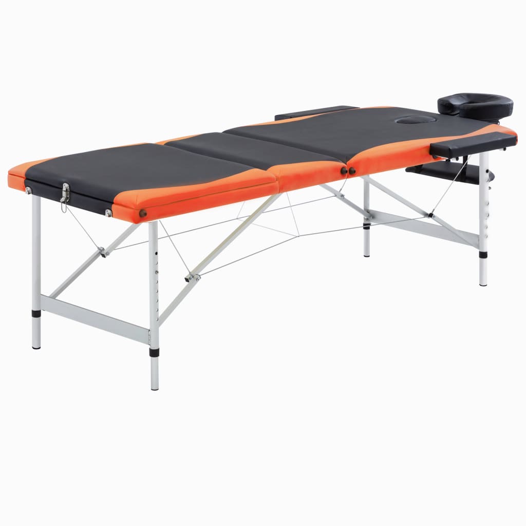 Masa pliabila de masaj cu 3 zone, vidaXL, Aluminiu, 191 x 70 cm Negru/Portocaliu