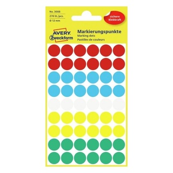 Etichete Avery Zweckform 3088, buline diametru 12 mm, 270 etichete/set Etichete Avery Zweckform 3088, buline diametru 12 mm, 270 etichete/set