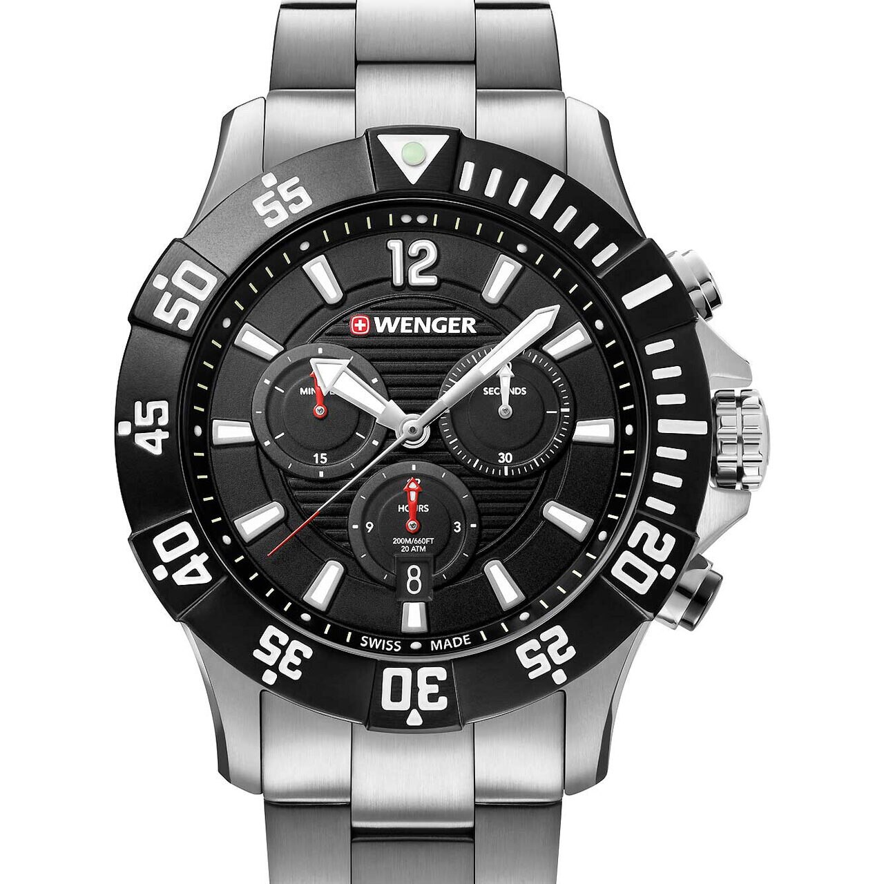 Ceas barbatesc Wenger 01.0643.117, Quartz, 43mm, 20ATM, Argintiu