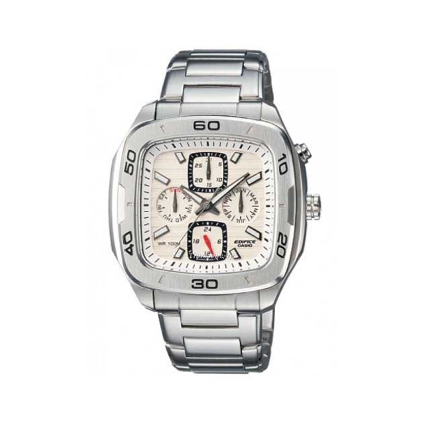 Ceas barbatesc Casio Edifice data, patrat, din otel inoxidabil, argintiu cu alb