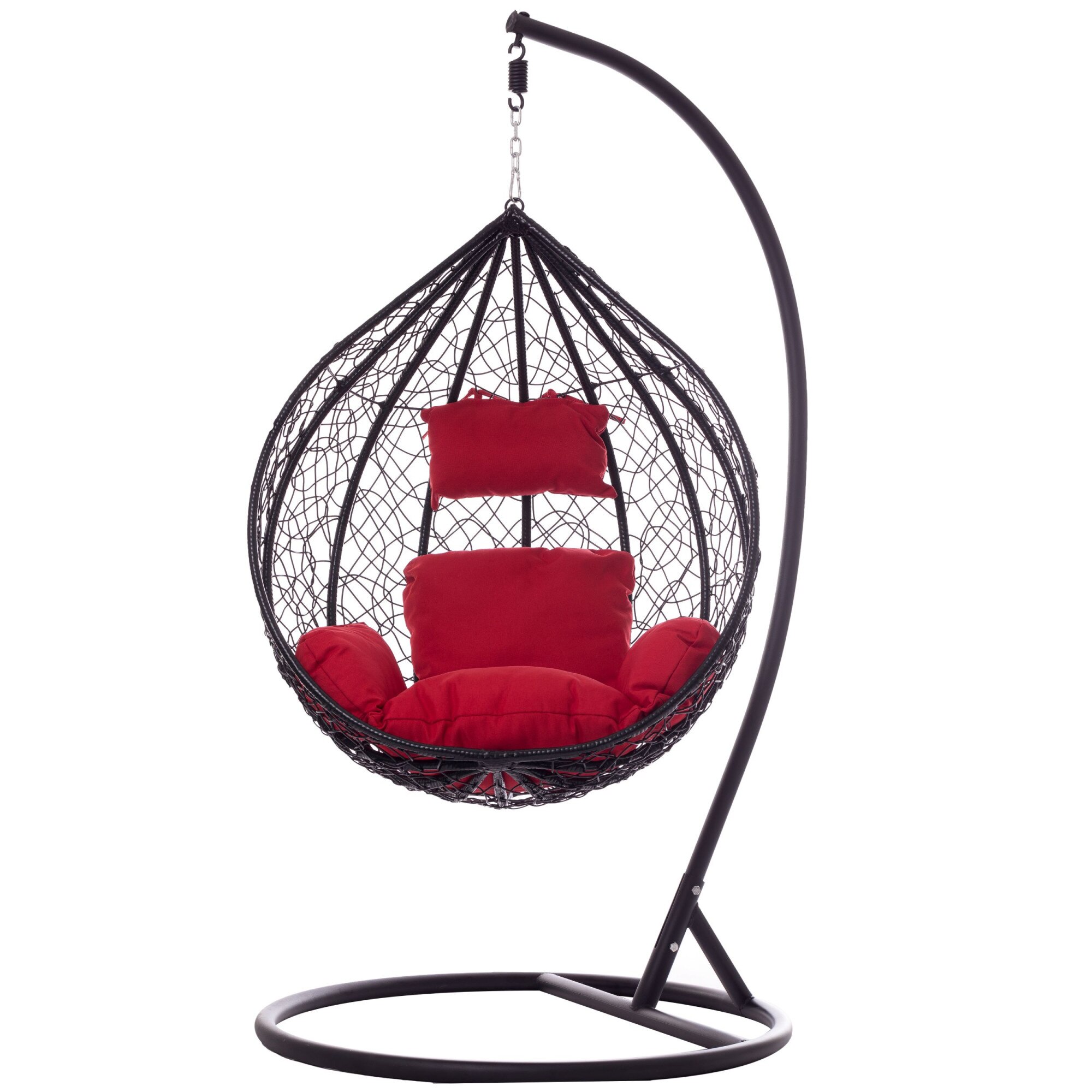 Balansoar cuib, metal si ratan, 92x109x64cm, marime M, culoare Negru, perna rosie