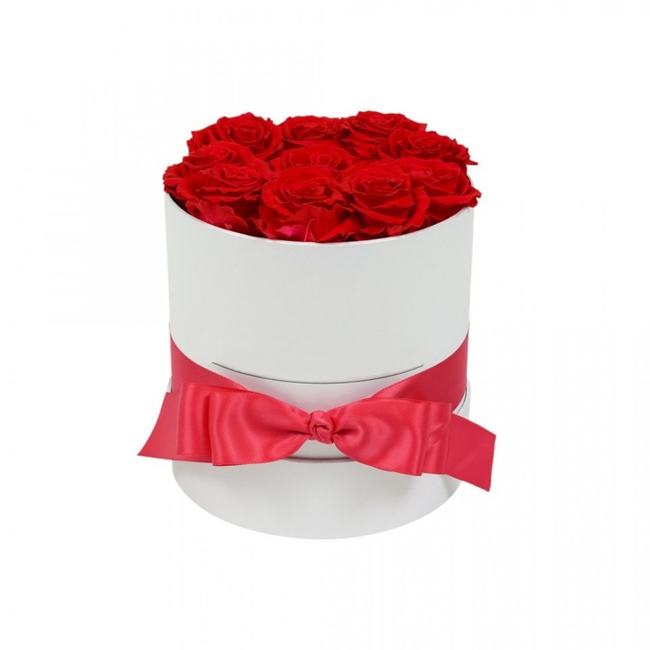 Флорална композиция Червени рози с аромат на сапун в бяла луксозна S кутия