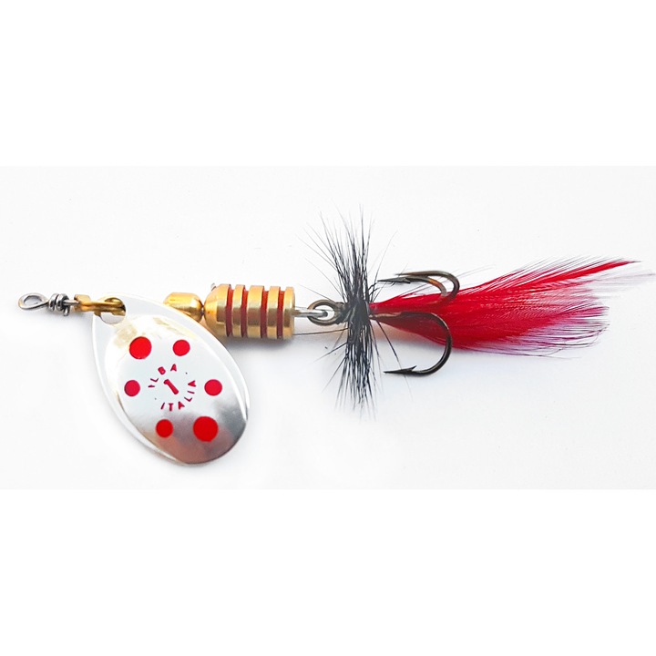 Lingurita rotativa Ilba Tondo Fly marimea 0, 2gr, culoarea Silver/Red, pene Rosu/Negru