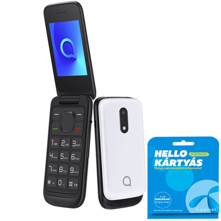 Alcatel 2053 Feltőtőkártyás Mobiltelefon, Fehér + Hello Kártyás Express Telenor SIM kártya