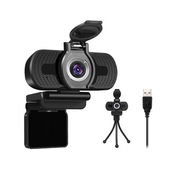 Camera web, TANAT ® BEST SCHOOL, Trepied,Privacy Cover,Full HD 2MP, 30FPS,Dublu Microfon, anulare zgomot de fond, negru Camera web, TANAT ® BEST SCHOOL, Trepied,Privacy Cover,Full HD 2MP, 30FPS,Dublu Microfon, anulare zgomot de fond, negru