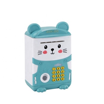 Pusculita in forma de seif,cu sunete si amprenta,alb cu albastru Pusculita in forma de seif,cu sunete si amprenta,alb cu albastru