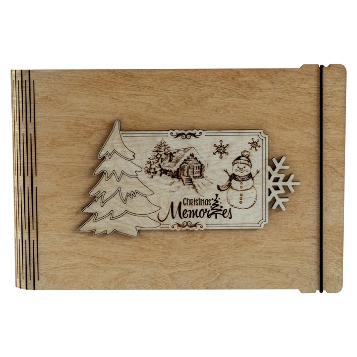 Album foto A5 din lemn, VintageBox, "Omul de zapada - Christmas Memories", stejar auriu