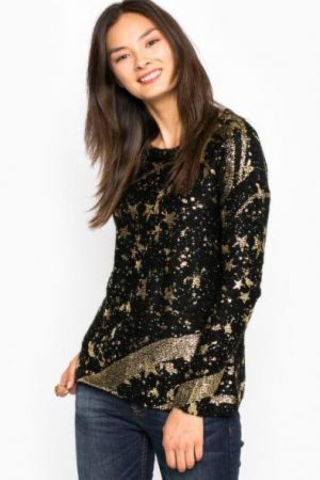 Bluza Desigual 38, cu model auriu, cu maneci lungi