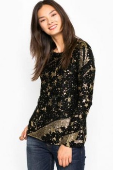 Bluza Desigual 38, cu model auriu, cu maneci lungi Bluza Desigual 38, cu model auriu, cu maneci lungi