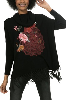 Bluza Desigual neagra, cu franjuri, cu maneci lungi, Negru, 36 Bluza Desigual neagra, cu franjuri, cu maneci lungi, Negru, 36