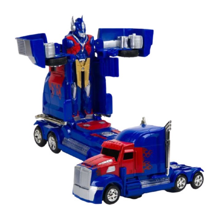 Masinuta robot Transformers, cu sunet si lumina, miscare bump and go, 3 ani +, albastru