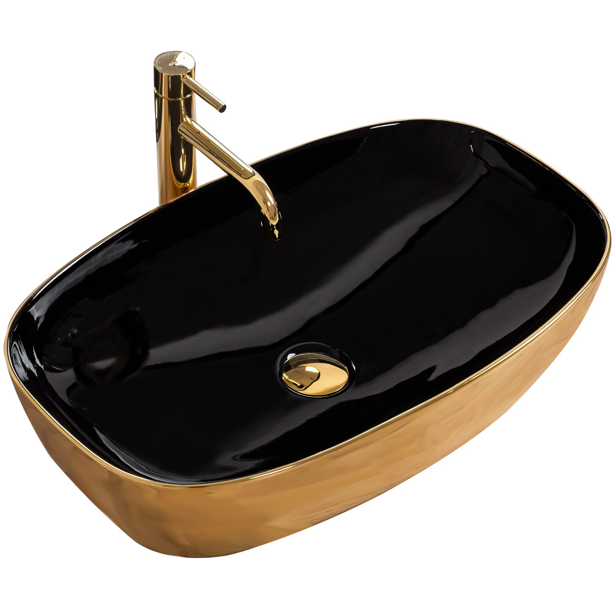 Lavoar din ceramica, Rea, 13,5 x 38 x 60,5 cm, Auriu/ Negru