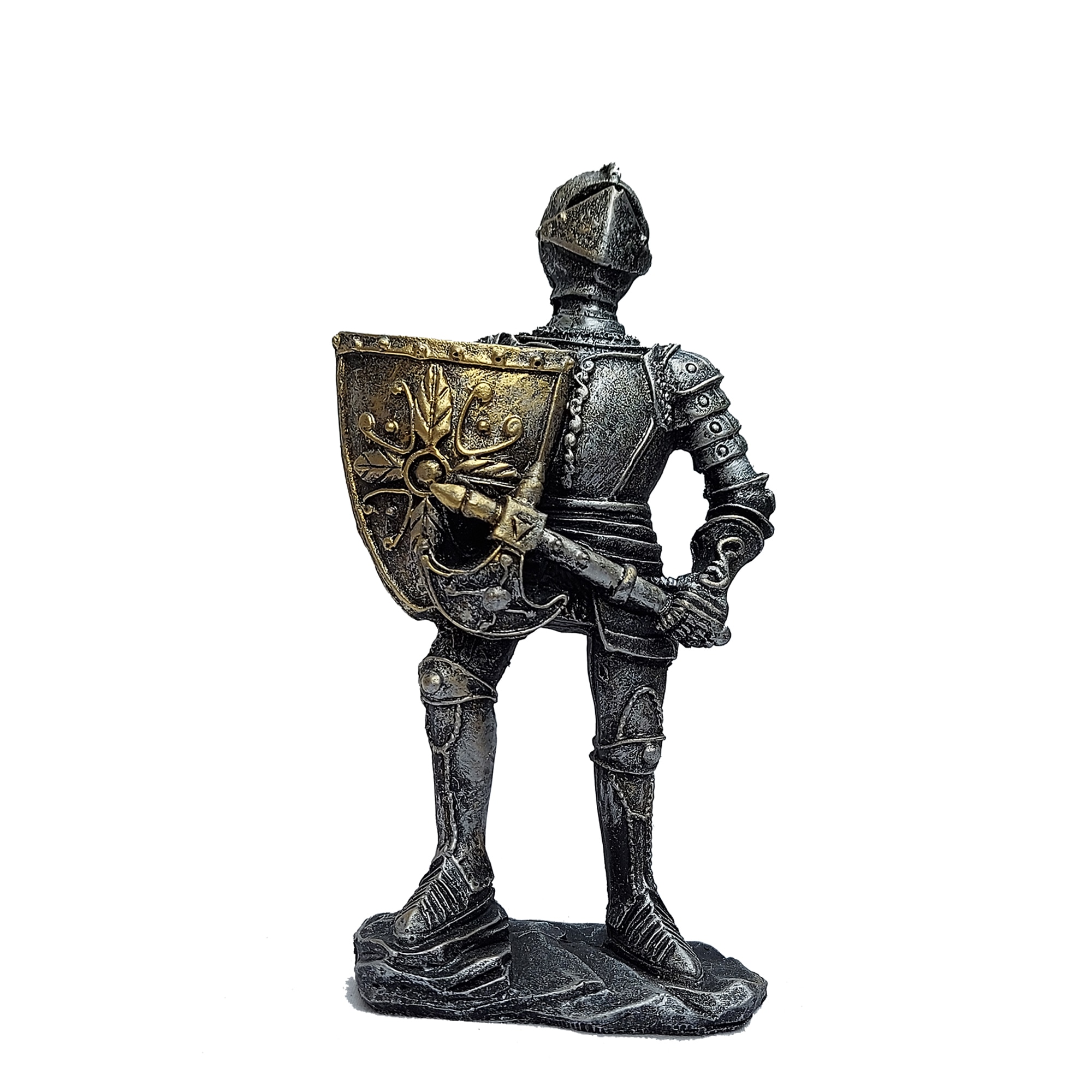 Statueta ArtDeco Cavaler Medieval Nobil cu topor si scut, 3D, din polirasina, dimensiuni 13 x 8 x 5 cm (inaltime x latime x grosime)