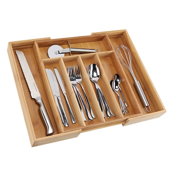 Suport pentru tacamuri, Haushalt International, din bambus, extensibil, Natur, 31-48x37x5.3 cm Suport pentru tacamuri, Haushalt International, din bambus, extensibil, Natur, 31-48x37x5.3 cm