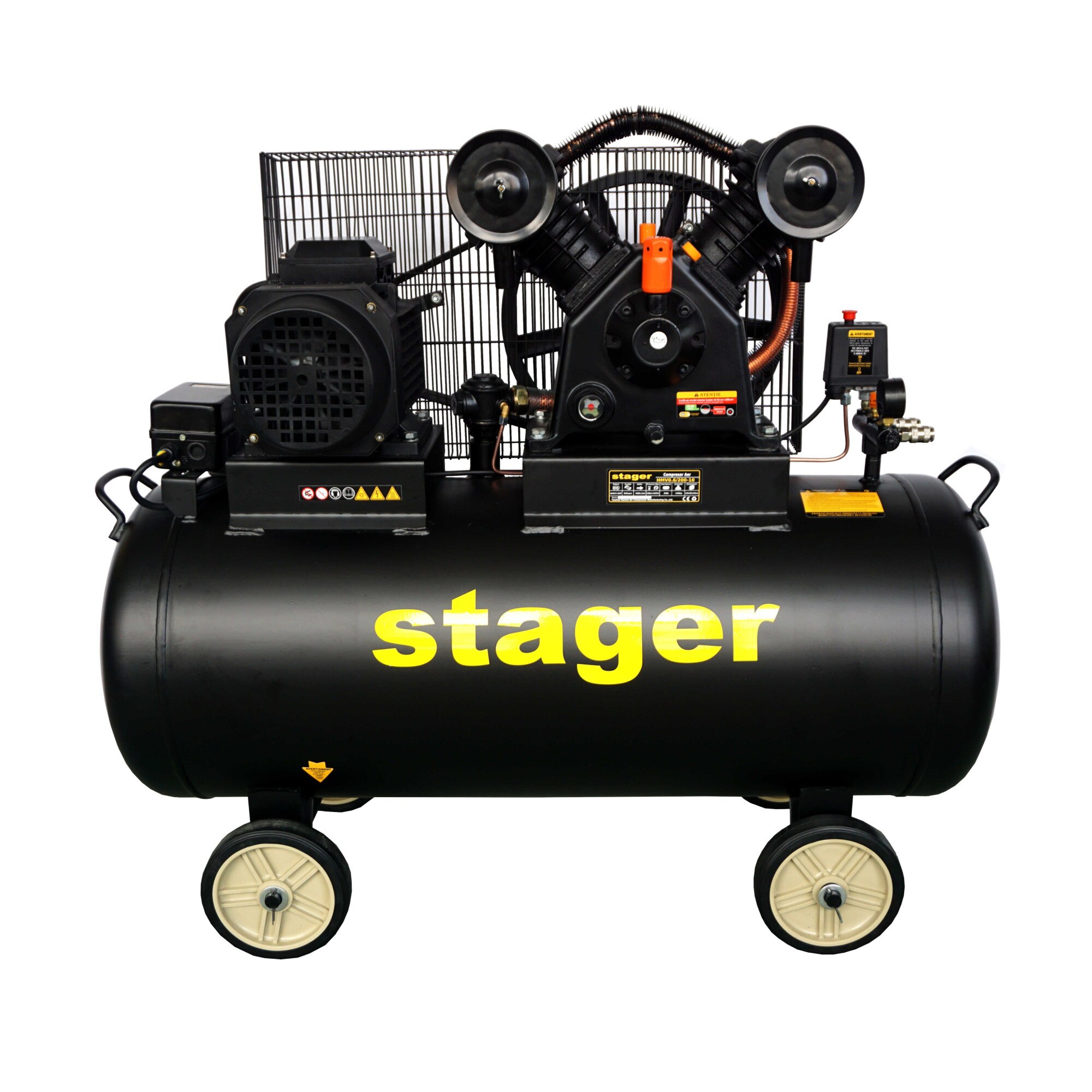 Compresor aer Stager HMV0.6/370-10 , 370L, 10bar, 600L/min, trifazat, angrenare curea