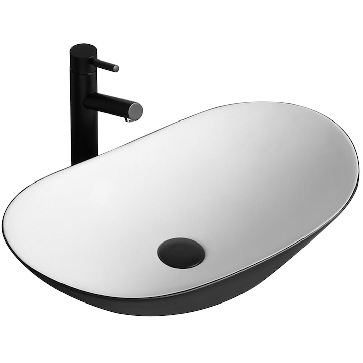 Lavoar blat Royal, Rea, Ceramica, 62.5x36x15x10 cm, Alb/Negru