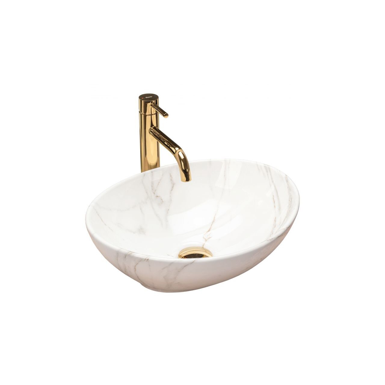 Lavoar blat Sofia, Rea, Ceramica, 41x34.5x15x11 cm, Aspect marmura, Alb/Auriu