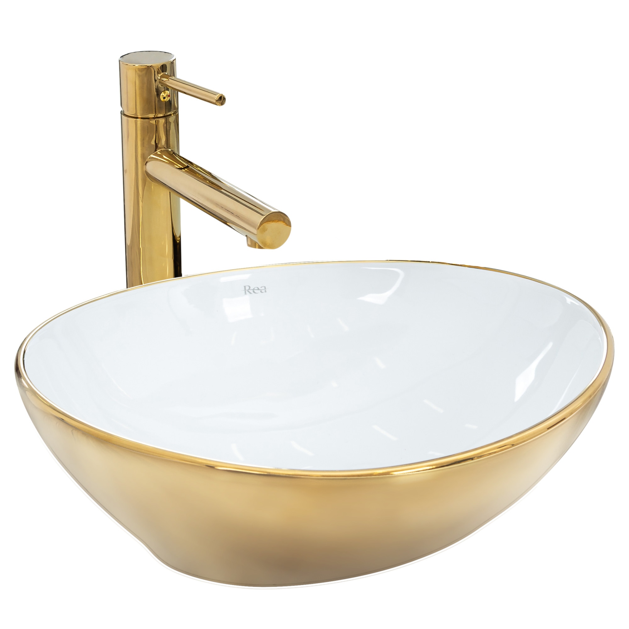 Lavoar blat Sofia, Rea, Ceramica, 41x34.5x15x11 cm, Auriu/Alb