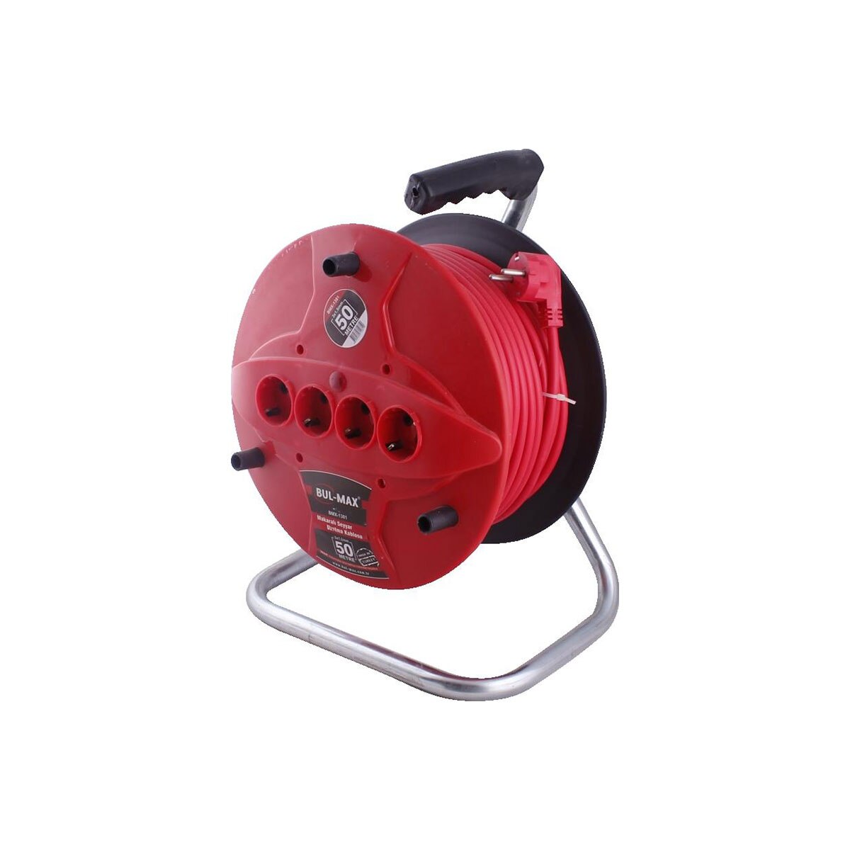 Prelungitor cu tambur Bul-Max, 4 prize, cablu 3x1.5 mm, lungime 20 m, rosu