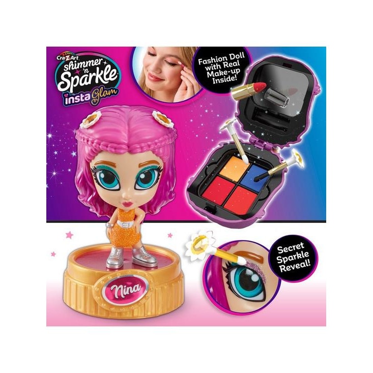Set de infrumusetare CRA Z ART Shimmer and Sparkle, colectia Insta Glam, machiaj pentru fetite in forma de papusa Nina cu par mov, 3 ani+