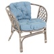 Set mobilier gradina cu 2 scaune si canapea, Bahama Gri, Lemn/Sticla, perne albastre