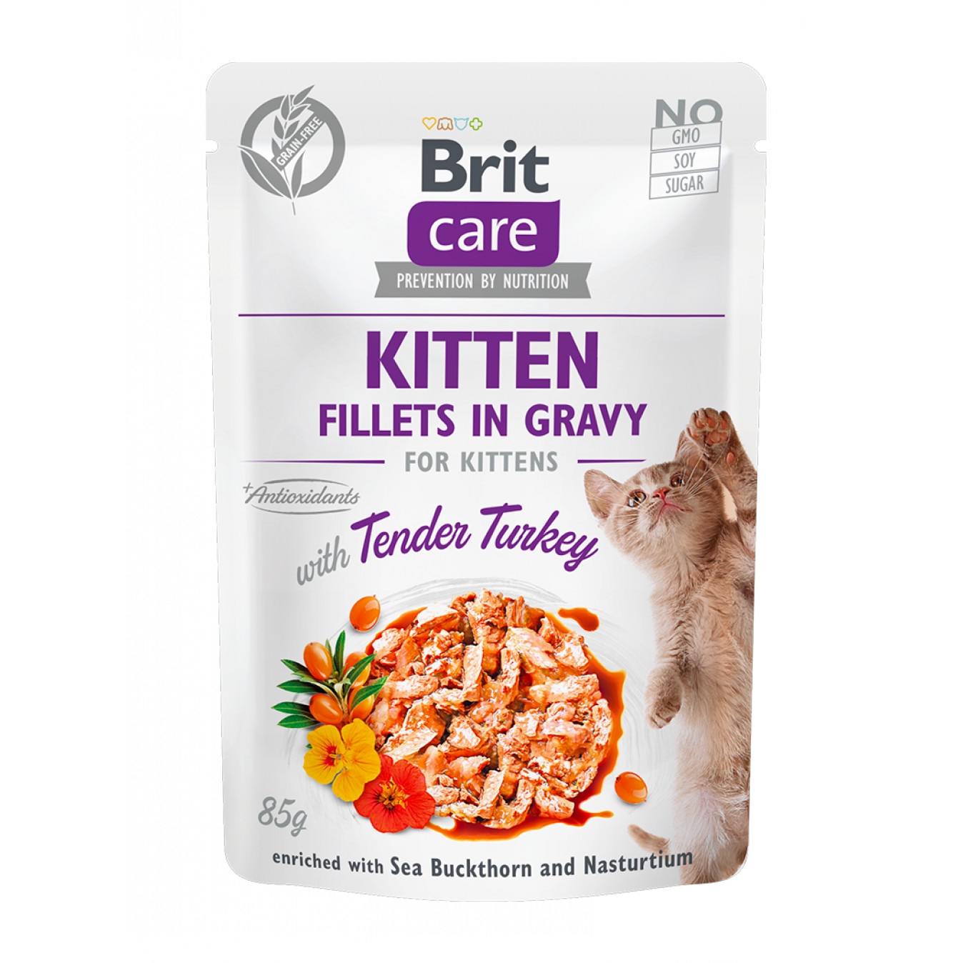 Hrana Umeda Pisici Brit Care Kitten Fillets in Gravy cu Curcan, 85 g