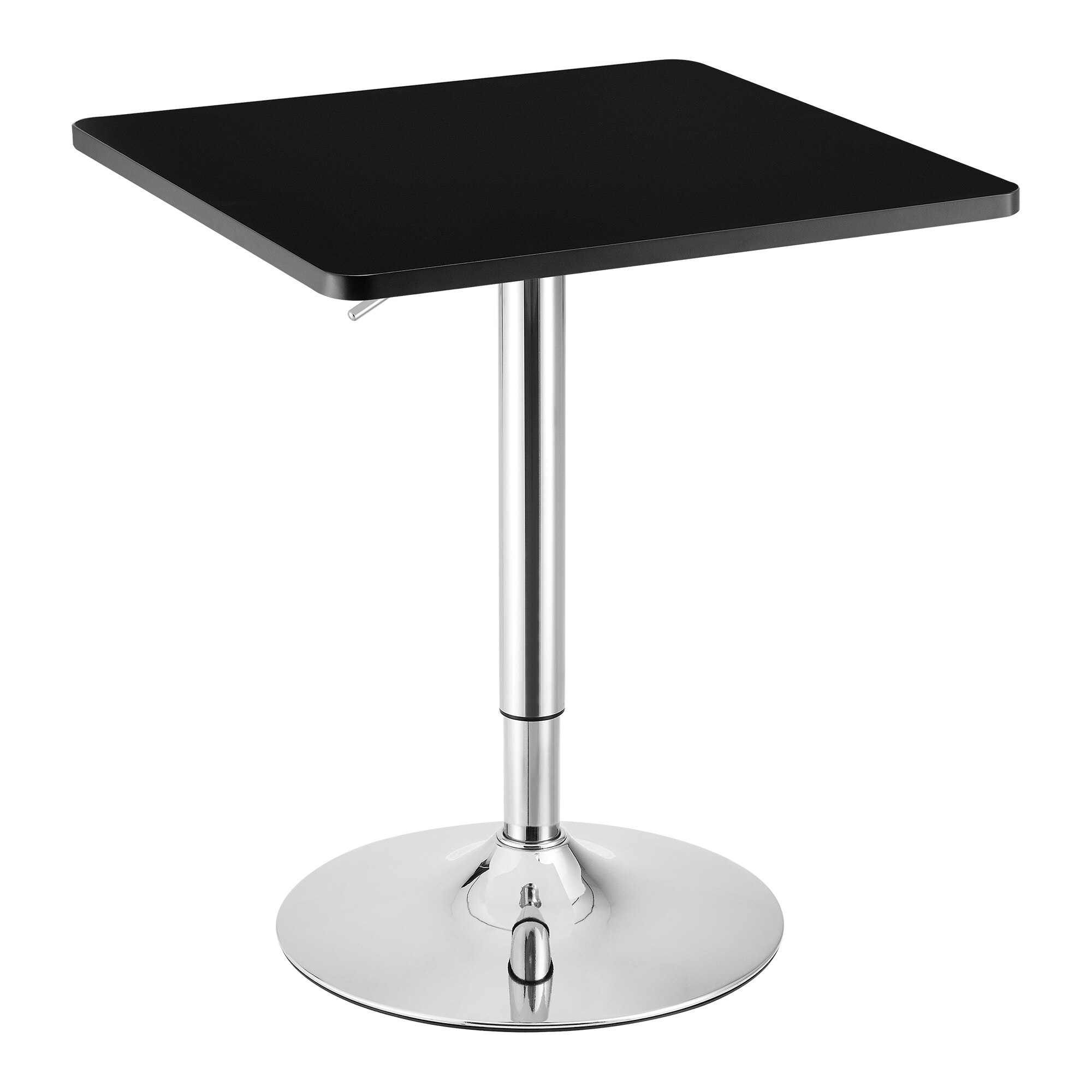 Masa bar Swansea S, en.casa, 60 x 60 cm, MDF/metal cromat, negru, forma patrata, inaltime reglabila