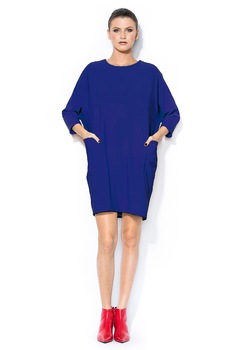 BLUZAT, Rochie supradimensionata cu maneci liliac, Albastru inchis, XS BLUZAT, Rochie supradimensionata cu maneci liliac, Albastru inchis, XS