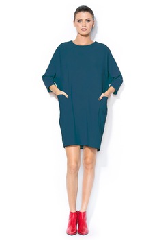BLUZAT, Rochie supradimensionata cu maneci liliac, Albastru petrol BLUZAT, Rochie supradimensionata cu maneci liliac, Albastru petrol