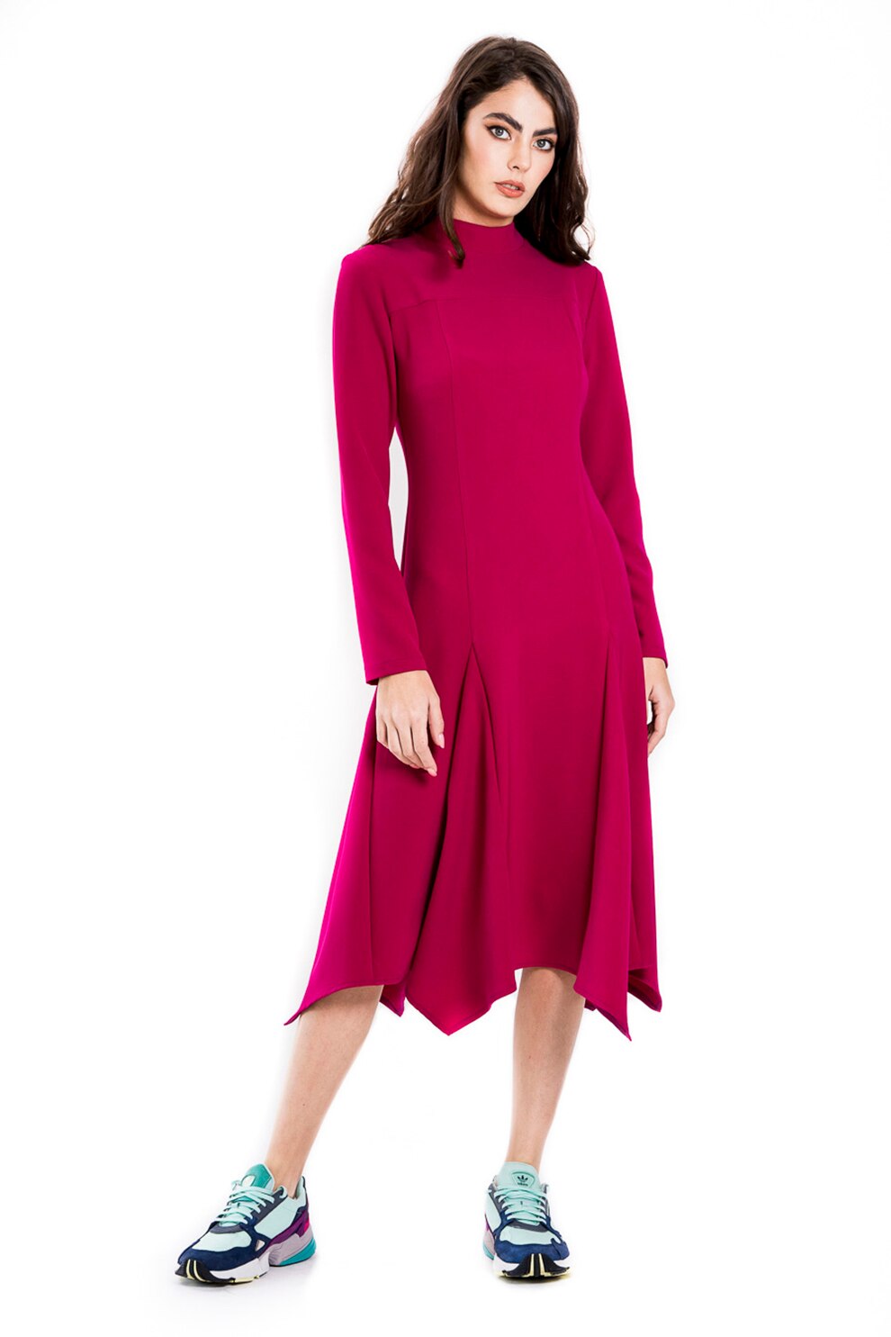 BLUZAT, Rochie midi asimetrica, Zmeuriu, S