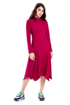 BLUZAT, Rochie midi asimetrica, Zmeuriu, S BLUZAT, Rochie midi asimetrica, Zmeuriu, S